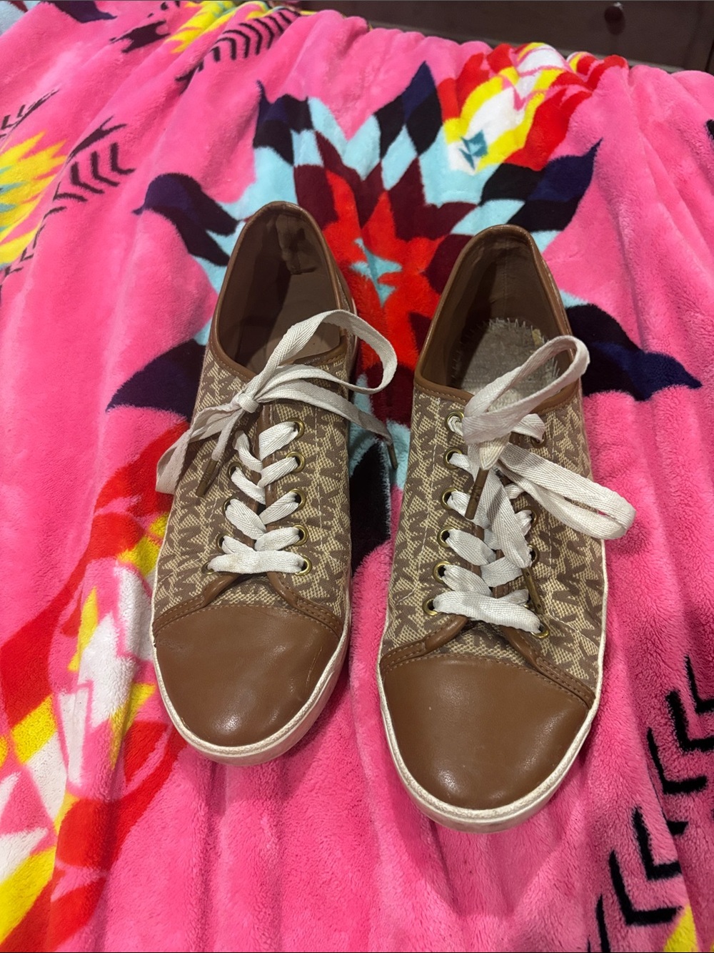 Michael Kors Brown Monogram Lace-Up Sneakers
